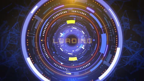 Technology HUD circle rotating system information processing 4K motion Stock Footage 302282954