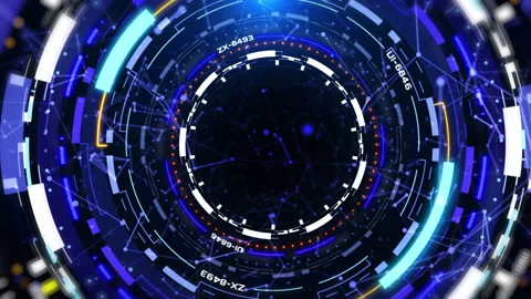 Technology HUD circle spinning element with low poly 4K motion background Stock Footage 302066481