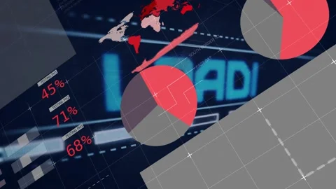 Technology HUD initiating loading sequence, progress slots filling and pie Vídeos de archivo 330355894