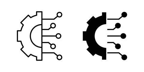 Technology icon collection in black, Line icons, flat symbols Stock Illustration