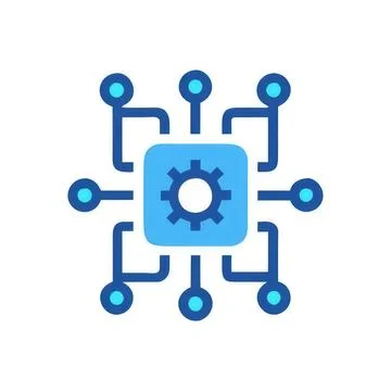 Technology icon with gear and circuit lines on white background Stock Illustration