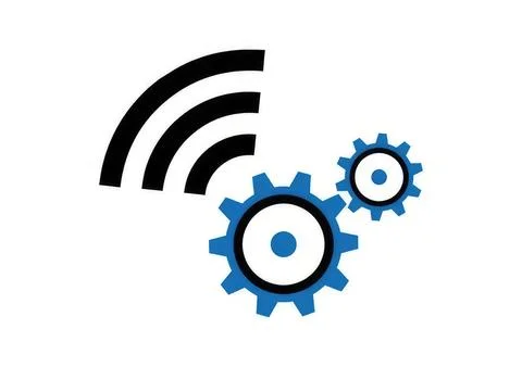 Technology icon with gears and wireless signal symbol Stock Illustration