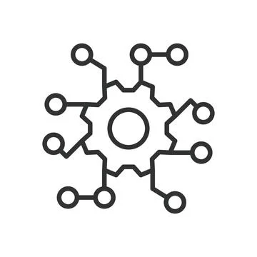 Technology icon in line design. tech gear, digital system, innovation network on Stock-Illustration