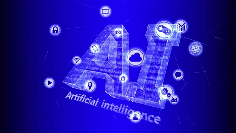 Technology Icon Network Symbol Digital devices D Rotate1 A Big Inv Blue AI Stock Footage 141494756