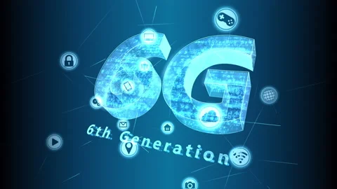 Technology Icon Network Symbol Digital devices D Rotate1 B Big Inv Blue 6G Stock-Footage 141497738