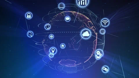 Technology Icon Network Symbol Digital devices D Rotate2 A Big Blue Earth Vídeos de archivo 141506458