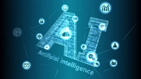 Technology Icon Network Symbol Digital devices D Rotate2 A Small Inv Blue AI Stock Footage 141509588