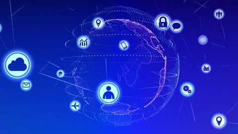 Technology Icon Network Symbol Digital devices D Side A Big Inv Blue Earth Stock Footage 141516435