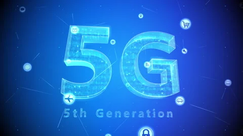 Technology Icon Network Symbol Digital devices D zoom A Small Inv Blue 5G Stock Footage 141598114