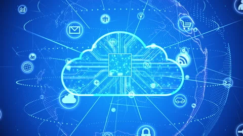 Technology Icon Network Symbol Digital devices D zoom A Small Inv Blue Cloud Stock Footage 141602734