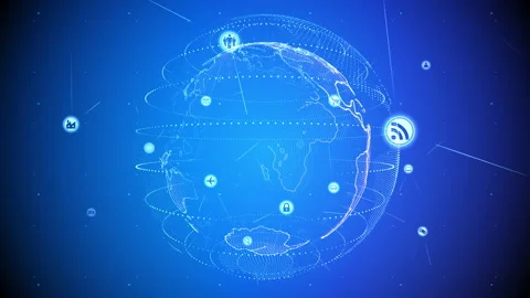 Technology Icon Network Symbol Digital devices D zoom A Small Inv Blue Earth Stock Footage 141602936