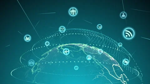 Technology Icon Network Symbol Digital devices D zoom B Big Blue Earth Stock Footage 141707927
