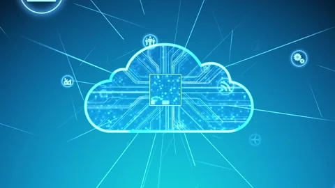 Technology Icon Network Symbol Digital devices  D zoom A Big Blue Cloud Stock Footage 141708132
