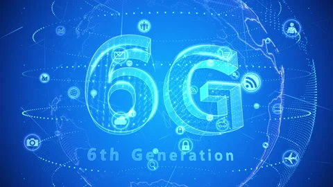 Technology Icon Network Symbol Digital devices on Inter D zoom A S-B Inv Blue 6G 스톡 동영상 141711710