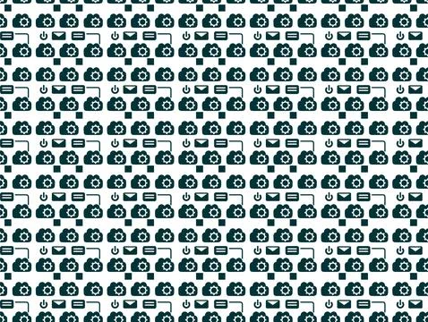 Technology Icon Seamless Pattern with Cloud Gear Email and Power Symbols on.. Illustrazione stock