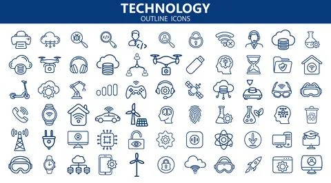 Technology icon set, outline style. Vector illustration Stock Illustration