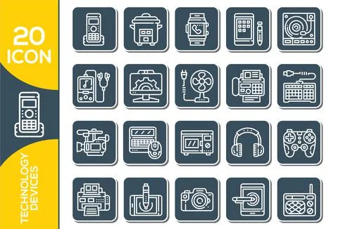 Technology icon set, outline style.set of technology icon set, such as robot, Stock Illustration