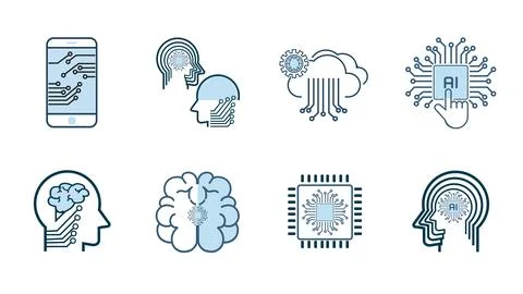 Technology icon set, set of technology icon set, such as robot, digital, vr.. Stock Illustration