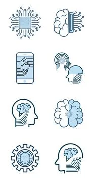 Technology icon set, such as robot, digital, vr, ai, cyber Artificial Intel.. Stock Illustration