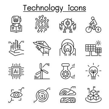 Technology icon set in thin line style Stock Illustration