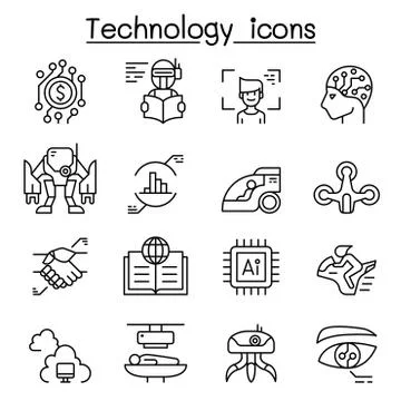 Technology icon set in thin line style 스톡 일러스트