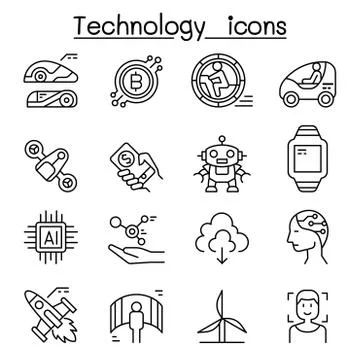 Technology icon set in thin line style イラスト素材
