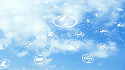Technology icon symbol on blue sky time lapse looping Vídeo Stock 332814345