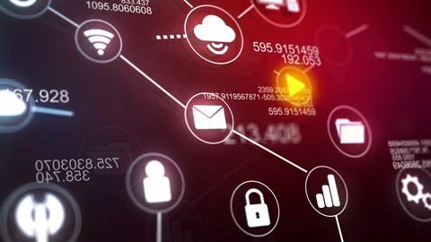 Technology Icon Symbol Digital Animation Red Background 4K Stock Footage 88938591