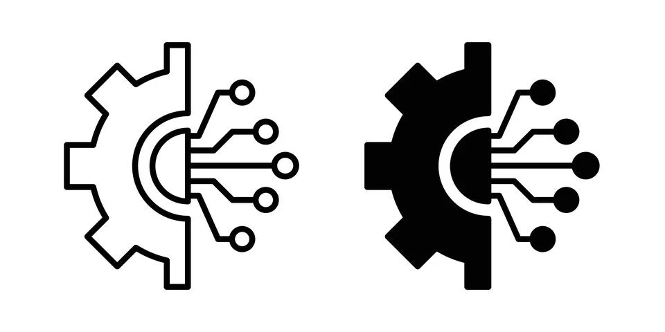 Technology icon thin line and clipart style vector set Stock Illustration