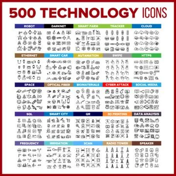 Technology Icon Thin Line Big Set Vector Ilustração Stock