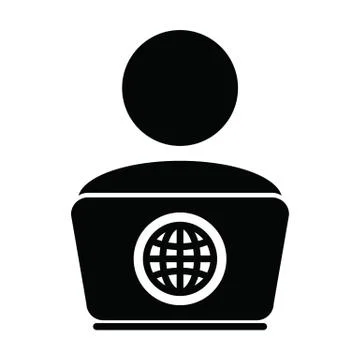 Technology icon vector person with laptop computer male user person profile Illustrazione stock