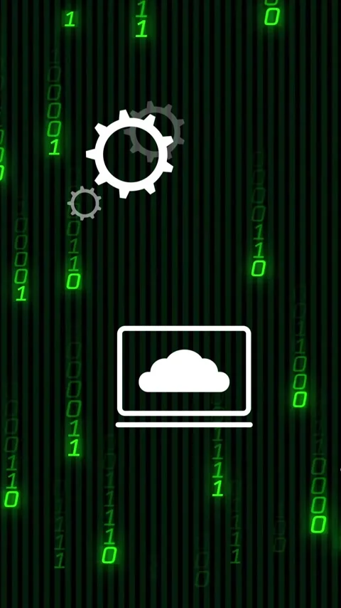 Technology icons including pie chart and light bulb over binary code animation 스톡 동영상 320093757