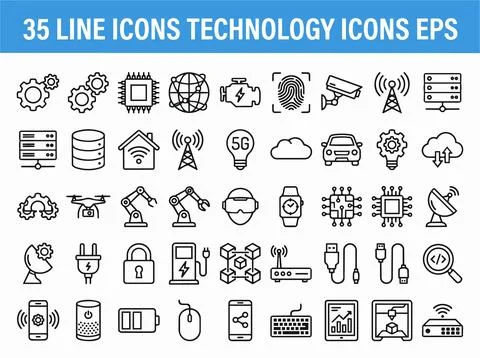 Technology icons set line style eps. 스톡 일러스트