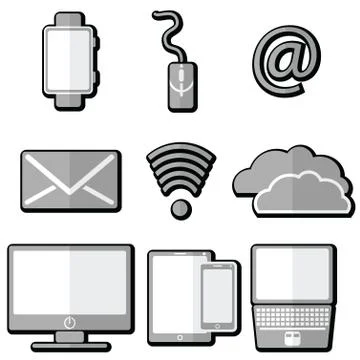 Technology icons with shadow element Stock Illustration