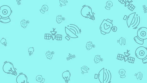 Technology icons on teal background perfect for web designs Vidéo 334599183