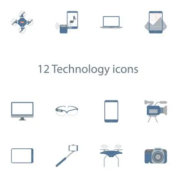 Technology icons vector set in outline style Illustrazione stock