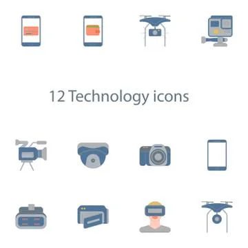 Technology icons vector set in outline style Stock Illustration