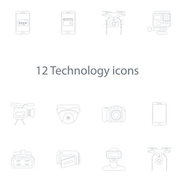 Technology icons vector set in outline style Stock Illustration
