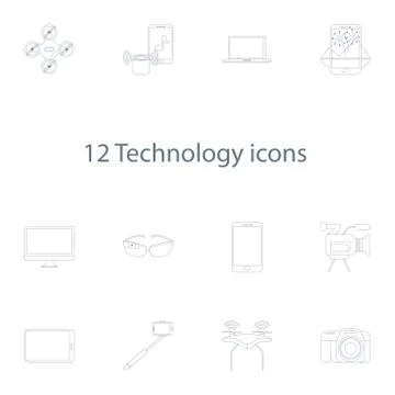 Technology icons vector set in outline style Stock Illustration