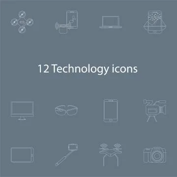 Technology icons vector set in outline style Illustrazione stock