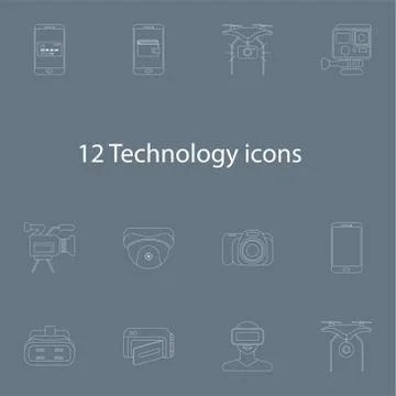 Technology icons vector set in outline style Stock Illustration