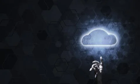 Technology idea concept with glowing cloud icon and touching it Stock Photos