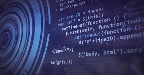 Technology image with digital interface elements and grid pattern on blue Stock Photos