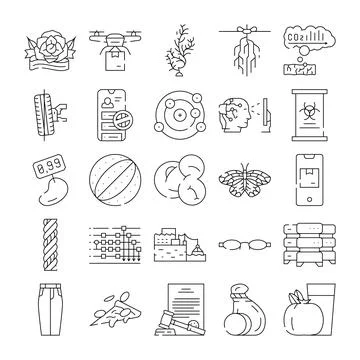 Technology industry logistics science outline icon set 库存插图