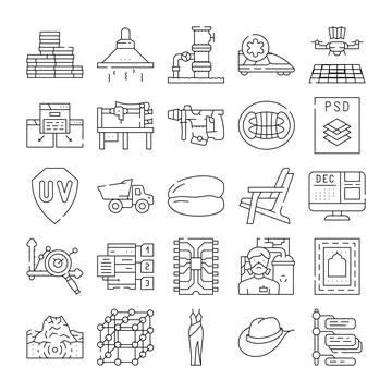 Technology, industry, science, and engineering line icons Stock Illustration