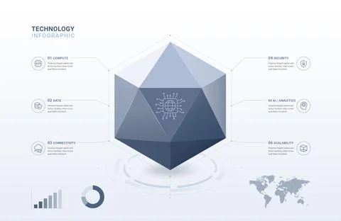Technology Infographic Diagram Template Background with 3D Geometric Framew.. Stock Illustration