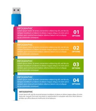 Technology Infographics Template. USB cable. Infographics for business Illustrazione stock