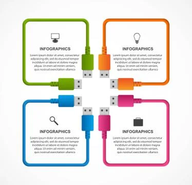 Technology Infographics Template. USB cable. Infographics for business Stock Illustration