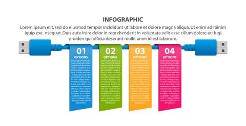 Technology Infographics Template. USB cable. Infographics for business Illustrazione stock
