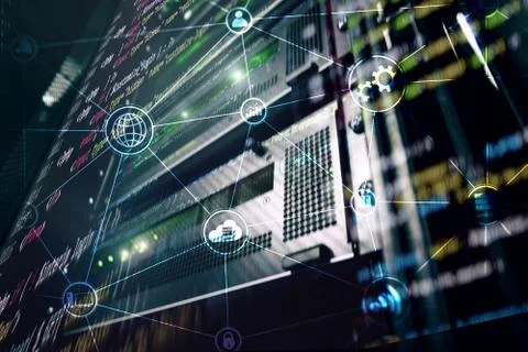 Technology infrastructure cloud computing and communication. Internet concept 스톡 사진